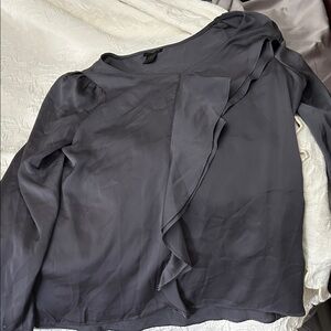 Ann Taylor Charcoal Ruffle-Front Blouse
